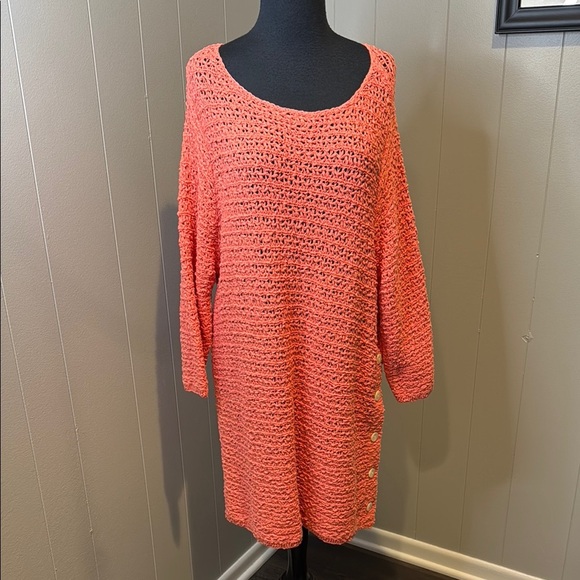 J. Jill Women’s Large Pink Coral Knit Midi Dress - Picture 1 of 5